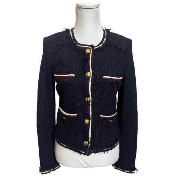 Veronica Beard Eclipse Fringe Trim Jacket Black Tweed Blazer Women’s Size 4 - Picture 4 of 15